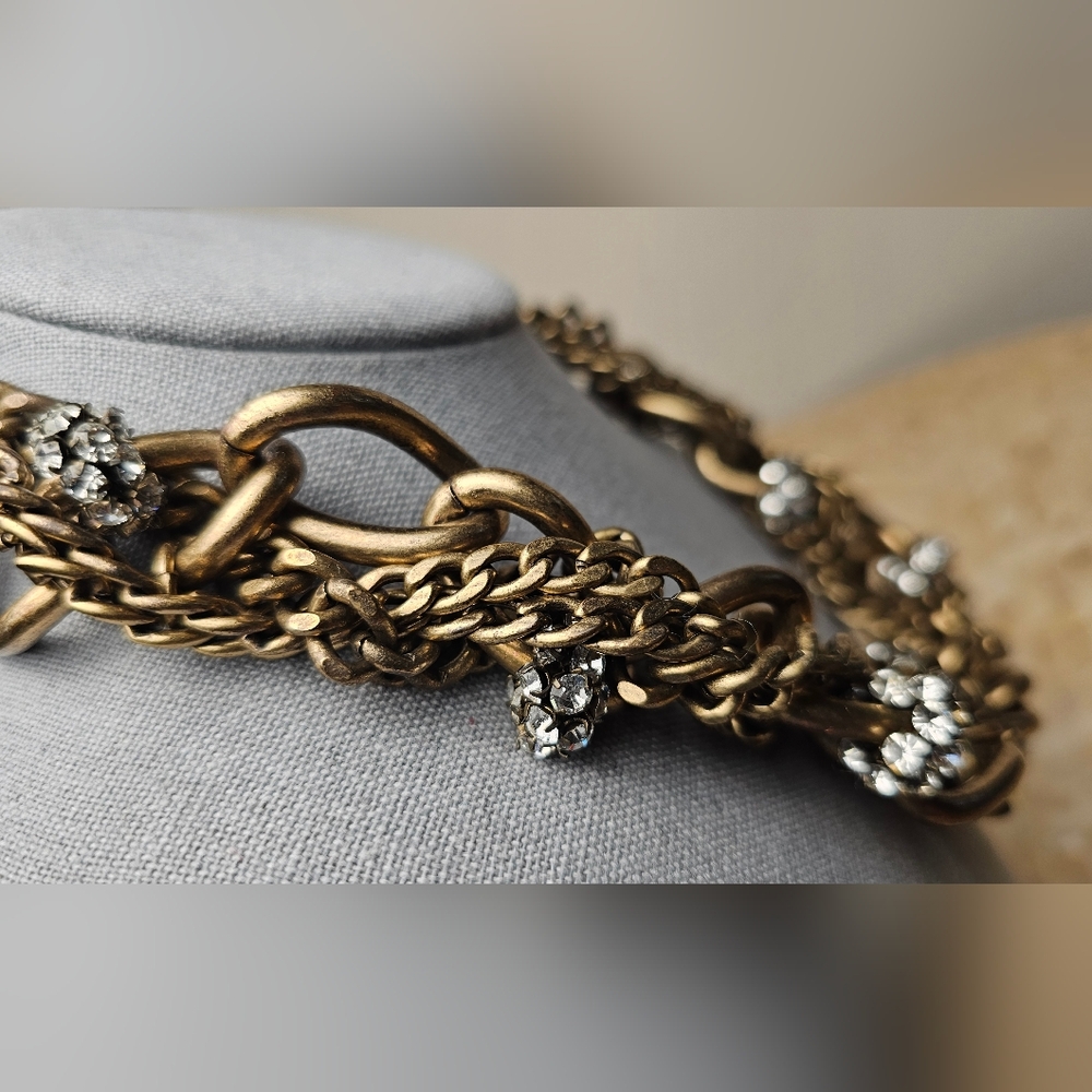 [J. CREW] Chunky Chain Link Crystal Bunches Heavy Statement Necklace - Picture 8 of 16